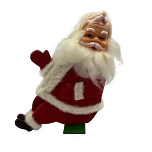 VTG Rubber Face Santa Claus Shelf Sitter Display Wood Felted Flocked MCM 1950
